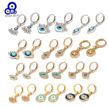 

Lucky Eye Fatima Hamsa Hand Blue Evil Eye Drop Earrings Gold Color Copper Dangle Earrings for Women Girls Fashion Jewelry BD421