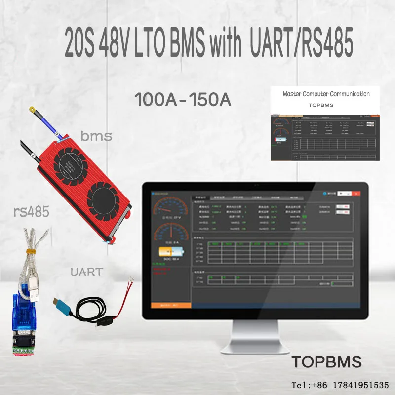 

20S 48V LTO BMS 100A150A with Bluetooth phone APP RS485 CAN NTC UART GPS for LTO Batteries 2.3V2.4V connected in 20 series