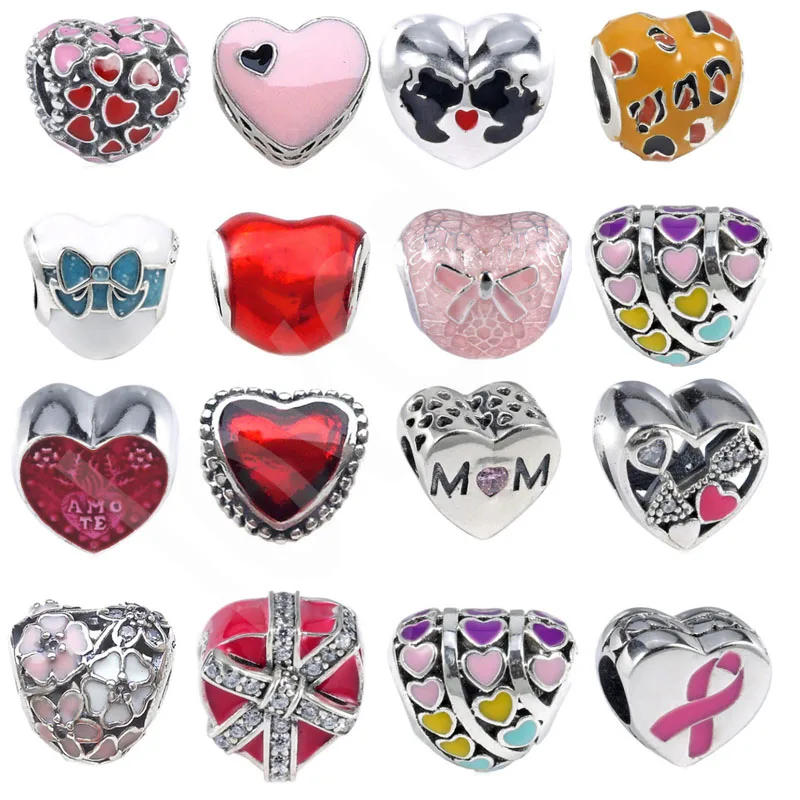 

hot Promotion 100% Authentic 925 Sterling Silver Heart Shape Charm Beads Fit Charm Bracelet DIY Original Silver Jewelry