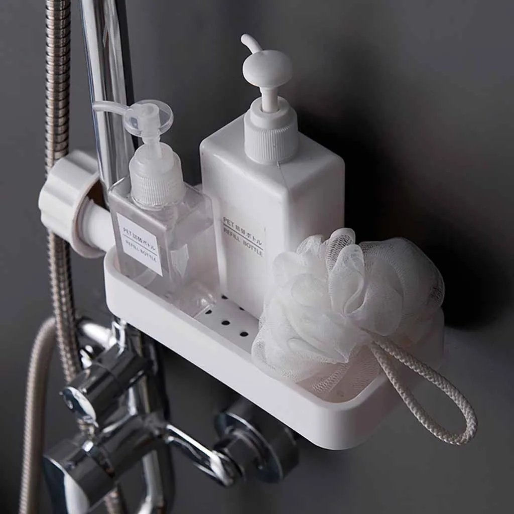 Adjustable Rectangle Bathroom Organizer Shower Shelves Storage Rack Holder Shampoo Tray Bathroom Single Tier Head Holder#LR4