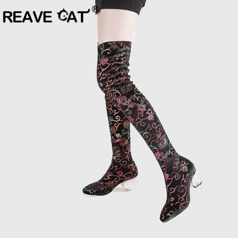 floral print thigh high boots