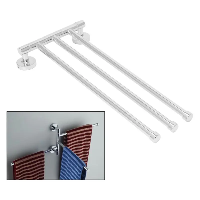 

Stainless Steel Foldable Swivel Towel Rail 3 Rack Rotating Hanger Wall Shelf Y1QB