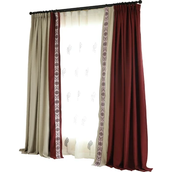 

Free Custom Made Luxury Cotton Linen Blackout Curtains Traditional Chinese Style Patchwork Curtains Living Room Eco-Friendly