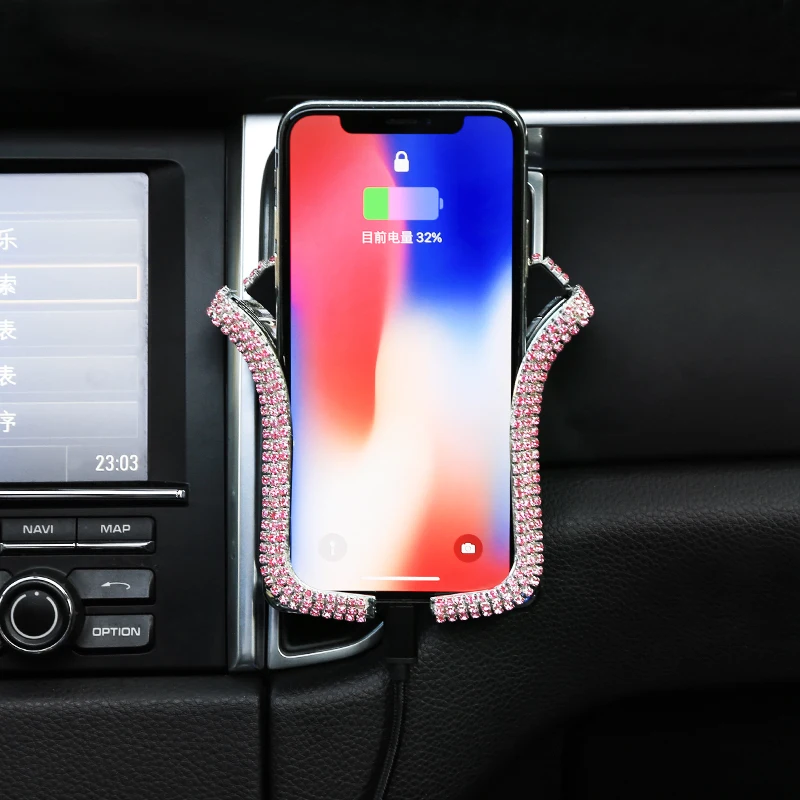 

Car phone holder car shape crystal rhinestone car air outlet fixing clip mobile phone holder car holder auto parts