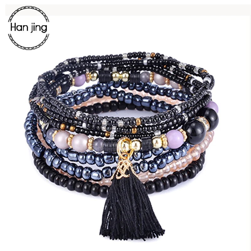 Bohemia Tassel Charm Beads Bracelets For Women Boho Candy Color Multilayer Wrap Bracelet Set Wristband Jewelry pulseira feminina