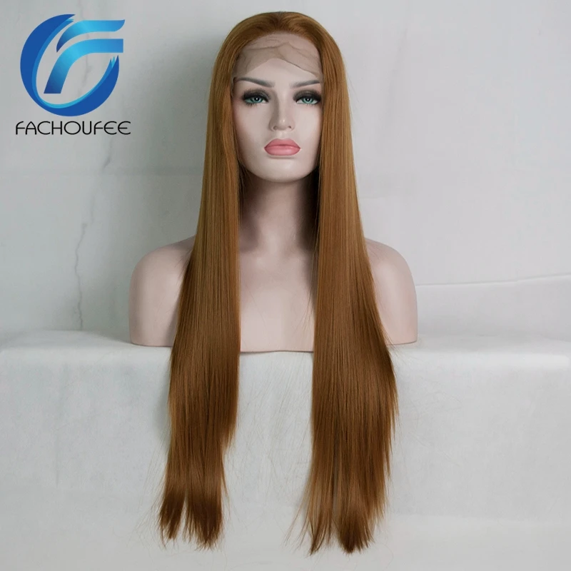 FACHOUFEE шелковые прямые синтетические волосы парики для женщин длинные коричневые волосы Доступные Glueless Кружева передние парики натуральные волосы