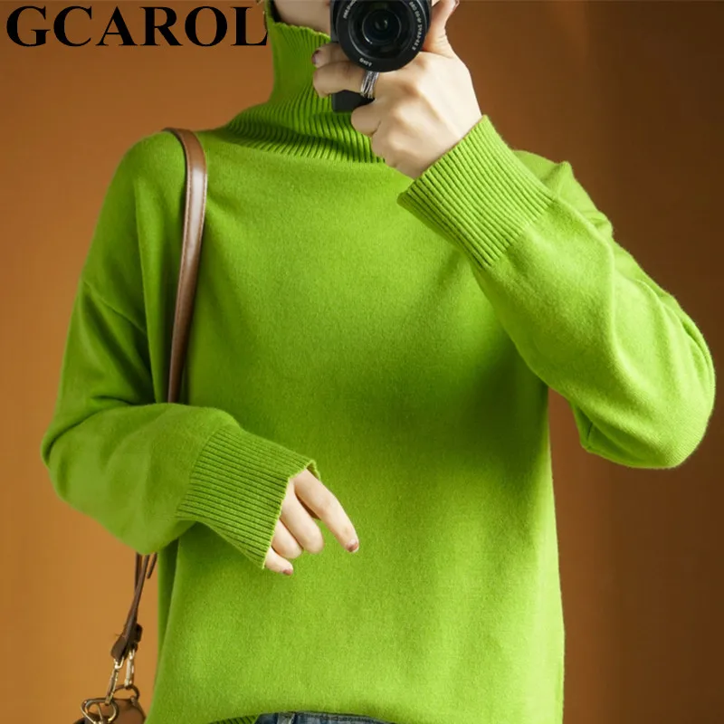 Свитер женский оверсайз GCAROL плотный трикотажный свитер из 30% шерсти на осень и
