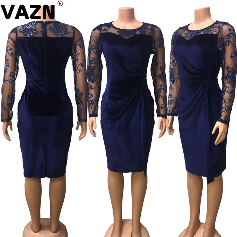 VAZN, новое платье для взрослого возраста, высокое качество, неопрятный апмаркет, сексуальное Клубное Замшевое платье, длинный рукав, высокая талия, тонкое женское платье миди