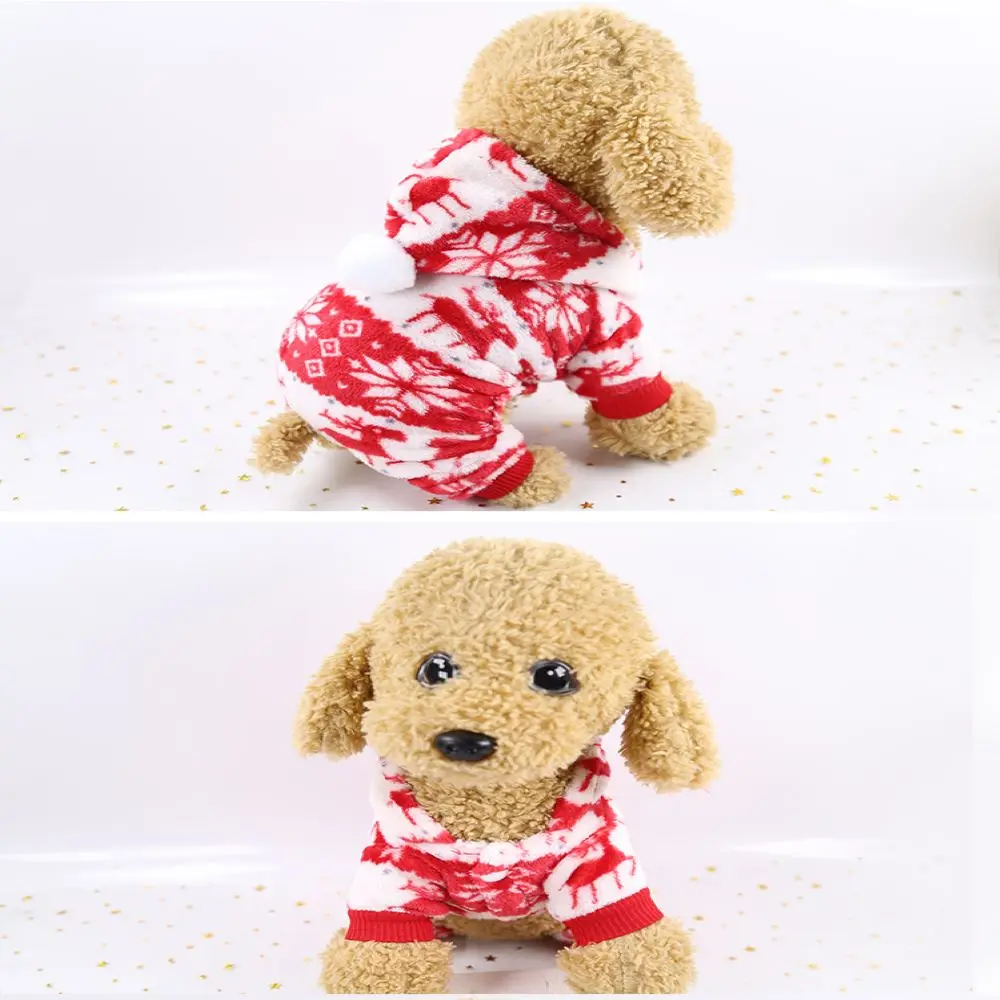 Four-legged Clothes Plus Velvet Flannel Christmas Red Elk For Dog Festival Dog Clothes Cat Pet Clothes Autumn And Winter Warm