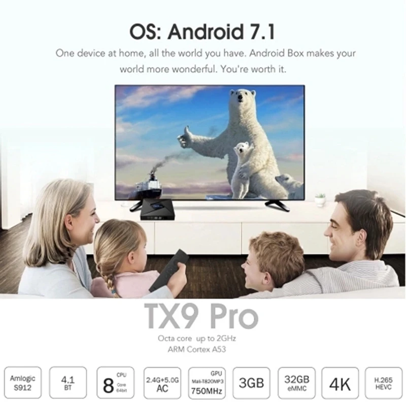 Горячая 3C-TX9 PRO Smart Android 7,1 ТВ приставка Amlogic S912 Восьмиядерный 64 бит 3 Гб/32 ГБ HDR10 VP9 H.265 UHD 4K 2,4G и 5G WiFi 1000M LAN DLN