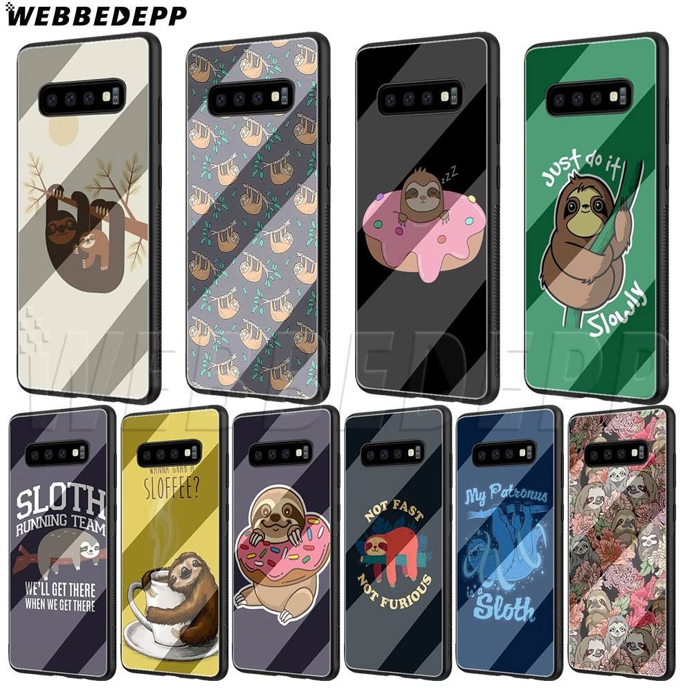 

WEBBEDEPP carton Sloths Glass Case for Samsung S7 S8 S9 S10 Note 8 9 Edge Plus A10 A20 A30 A50 A60 A70