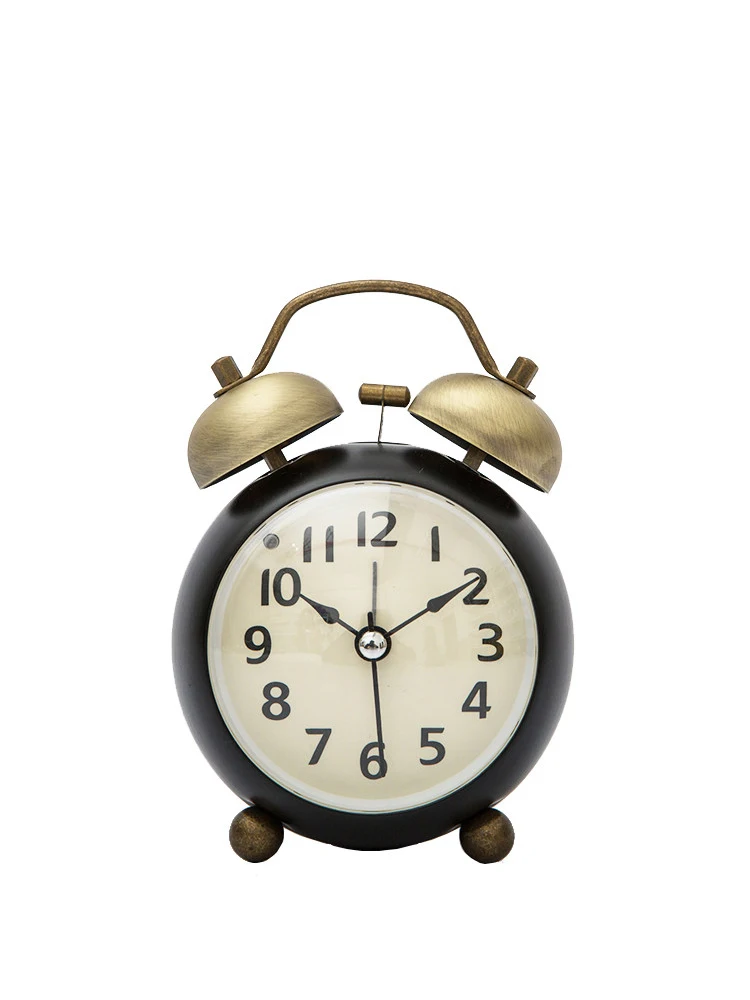 Lazy Small Night Light Silent Retro Vintage Alarm Clock Kids Desk