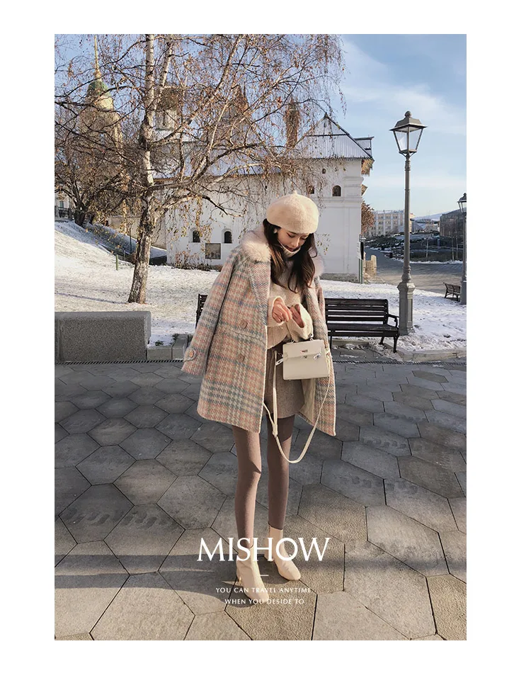 Mishow Женское пальто Верхняя одежда зимняя одежда Модное теплое шерстяное женское элегантное двубортное шерстяное пальто MX18D9679