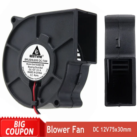 DC 12V 75mmx30mm 75mm Turbo Cooler Fan 0.3A 7530 Dual Ball Air Flow Cooling Blower Fan