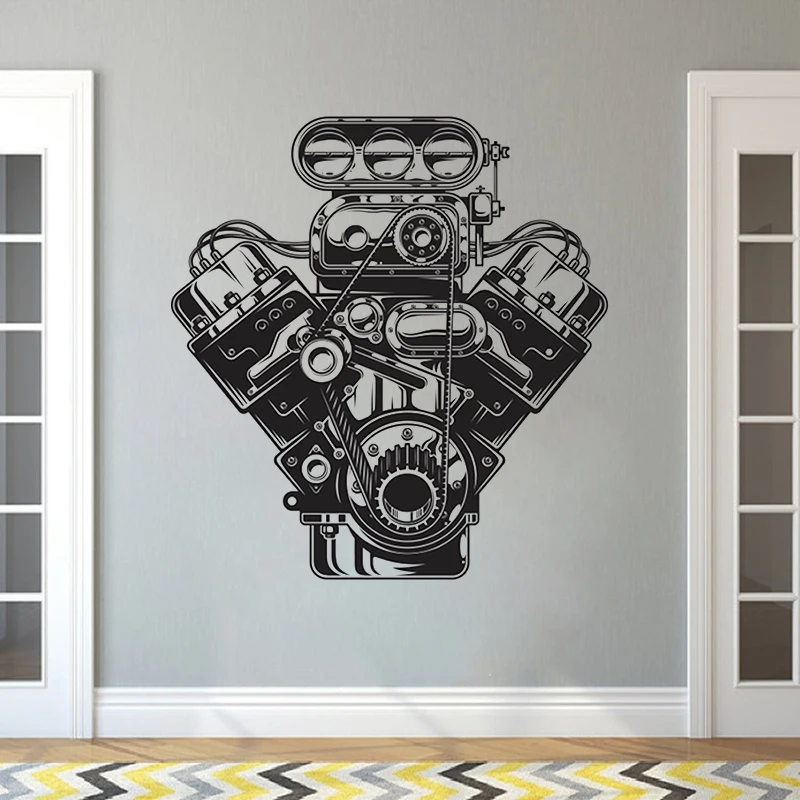 

Large Car Engine Motor Wall Sticker Garage Auto Service Car Repair Machine Mural Removable Waterproof Window Door Decal M0065