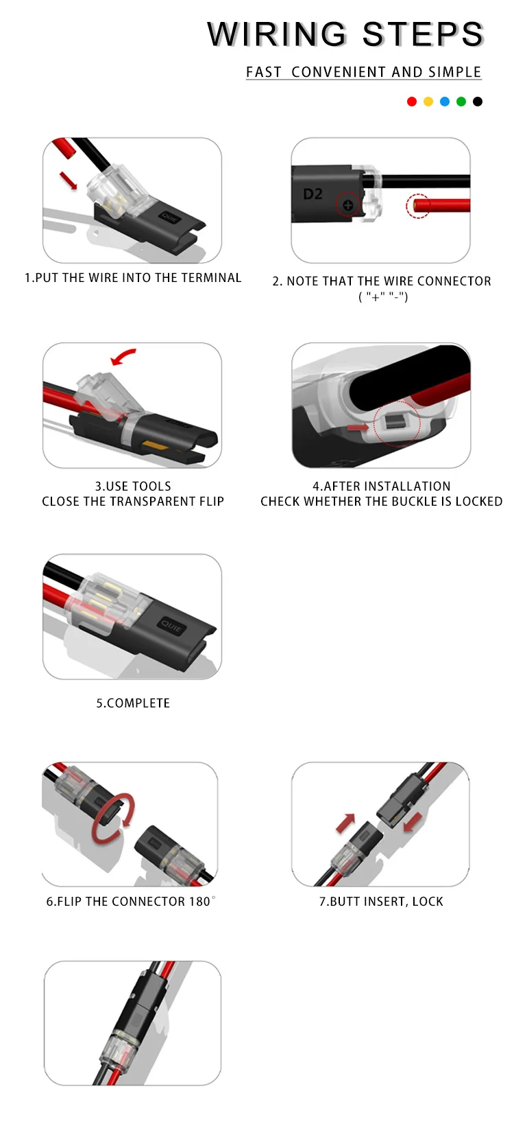 10pcs 2pin Quick Pluggable Splice Electrical Cable Wire Connector Crimp Terminals for 22-20AWG LED strip Car Wiring Connectors
