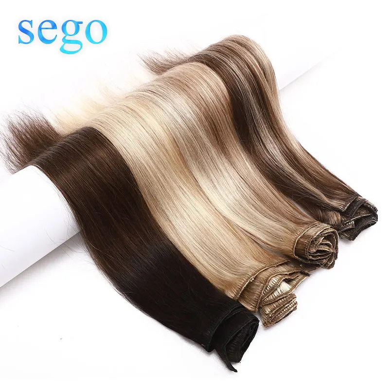 SEGO 10-24 pulgadas 8 unids/set pelo Clip en extensiones de cabello humano No Remy cabello Natural 13 colores sin enredos de cabello brasileño 25g-80g