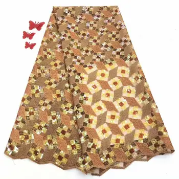

Nigerian Sequins Cord Lace Fabric Milk Silk Water Soluble Dress High Quality gold African Guipure Lace Fabric FFD1031