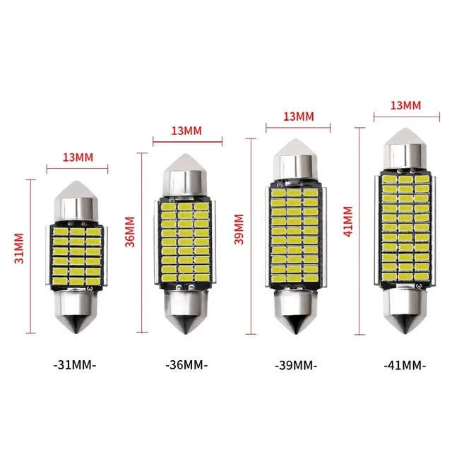 6pcs Festoon 31mm 36mm 39mm 41mm LED Bulb C5W C10W C3W Super Bright Car  Dome Light Canbus Auto Interior Reading Lamp White 12V - AliExpress