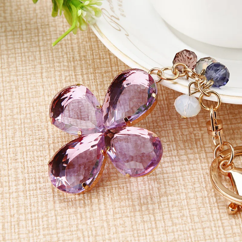 Корейский стиль креативный Кристалл Клевер автомобильный брелок женская сумка подвеска брелок металлическая позолоченная цепь настраиваемый подарок