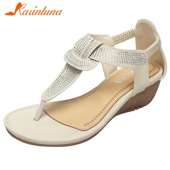 

Karinluna 2020 New Design Dropship Wedge Heels Summer Shoes Women Pumps Elastic Band Crystal Leisure Pumps Woman Shoes