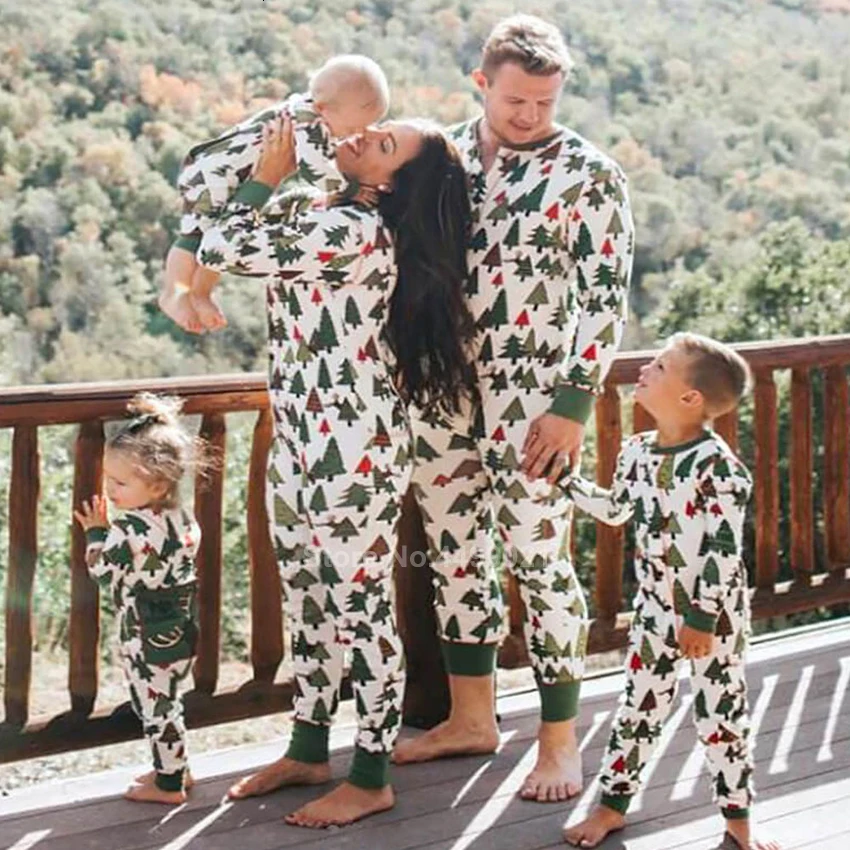 Рождественские одинаковые пижамы для всей семьи мама и я, мать и дочь, родитель-ребенок, детская одежда для сна с принтом рождественской елки комбинезон, комбинезон