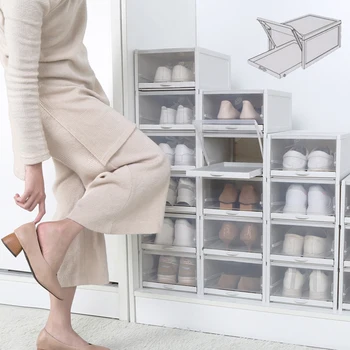 

3pcs/set Foldable Drawer Type Shoe Box Thickened Combination Shoe Storage Push-pull Plastic Shoe Organizers Rack Cabinet