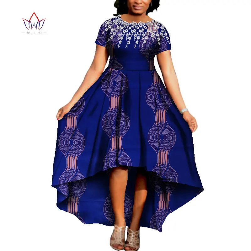 Африканское женское платье с круглым вырезом, африканская традиционная одежда, хлопок, короткий рукав, ткань, Африканский принт, платье, большой размер, натуральный WY3665 - Цвет: 13