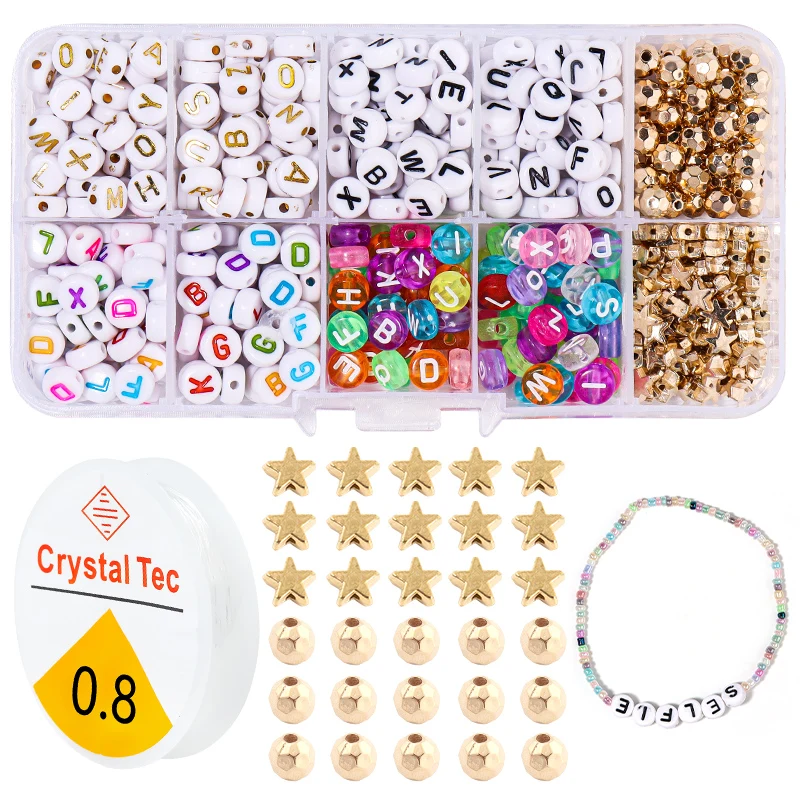 1000 Pieces Bracelet Making Beads ABC Beads Pony Beads Letter Alphabet Beads  With 8 Rolls Colorful Elastic Bracelet String For J - AliExpress