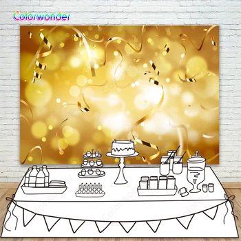 

Golden Polka Dots Ribbon Background Shiny Light Bokeh Birthday Party Wedding Baby Portrait Photographic Backdrops Photo Studio