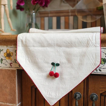 

DUNXDECO Table Runner Dinner Party Long Table Cover Fabric Country Style Little Cherry Balls Linen Cotton Tablecloth Home Decor