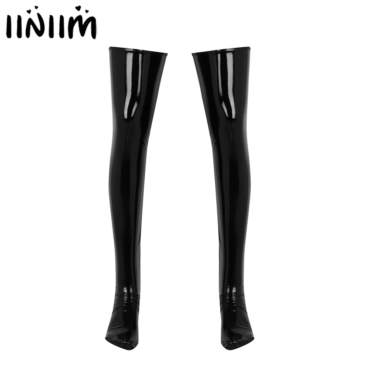 Sexy Stockings Mens Latex Long Sock Anti-Skid Soft Wetlook PVC Leather Thigh High Footed Stockings Hot Club Wear Exotic Lingerie