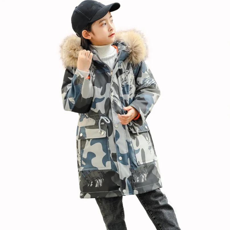 Детское пуховое пальто больших размеров; зимние плотные теплые камуфляжные куртки для мальчиков и девочек; Modis; Детские стеганые куртки-Пуховики; парка; Y2459