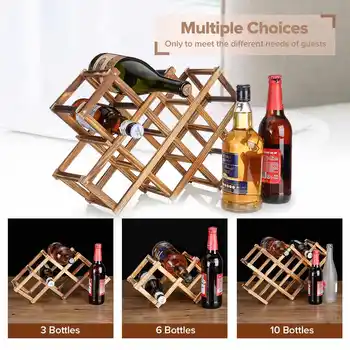 

3/6/10 Wine Bottles Displayer Foldable Holder Storage Holders Racks Shelf Organizer Free Standing Wine Cabinet Table Decoration