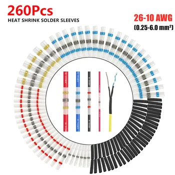

260Pcs Mixed Heat Shrink Terminals Waterproof Solder Electrical Wire Insulated Butt Connector Wire Cable Crimping Kit