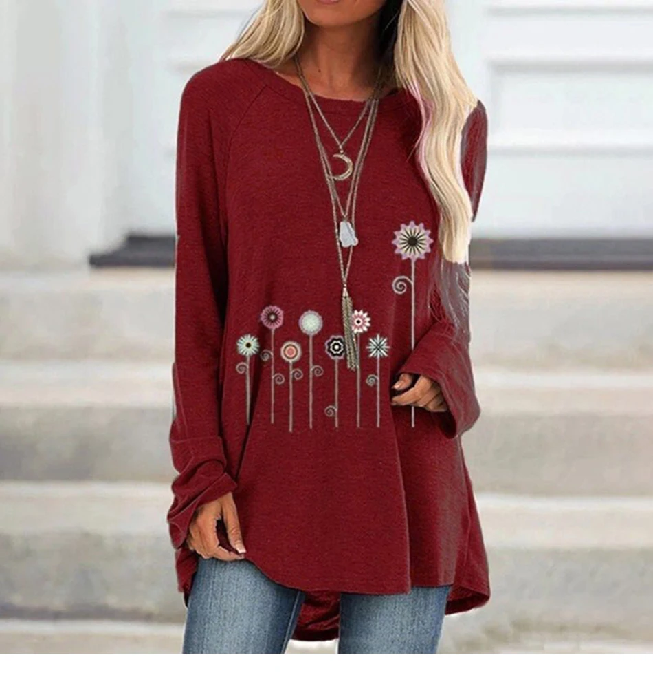 Blusas Mujer De Moda, хлопок, цветочный принт, женская блузка, повседневная, свободная, S-5XL размера плюс, туника, длинный рукав, блузка для женщин