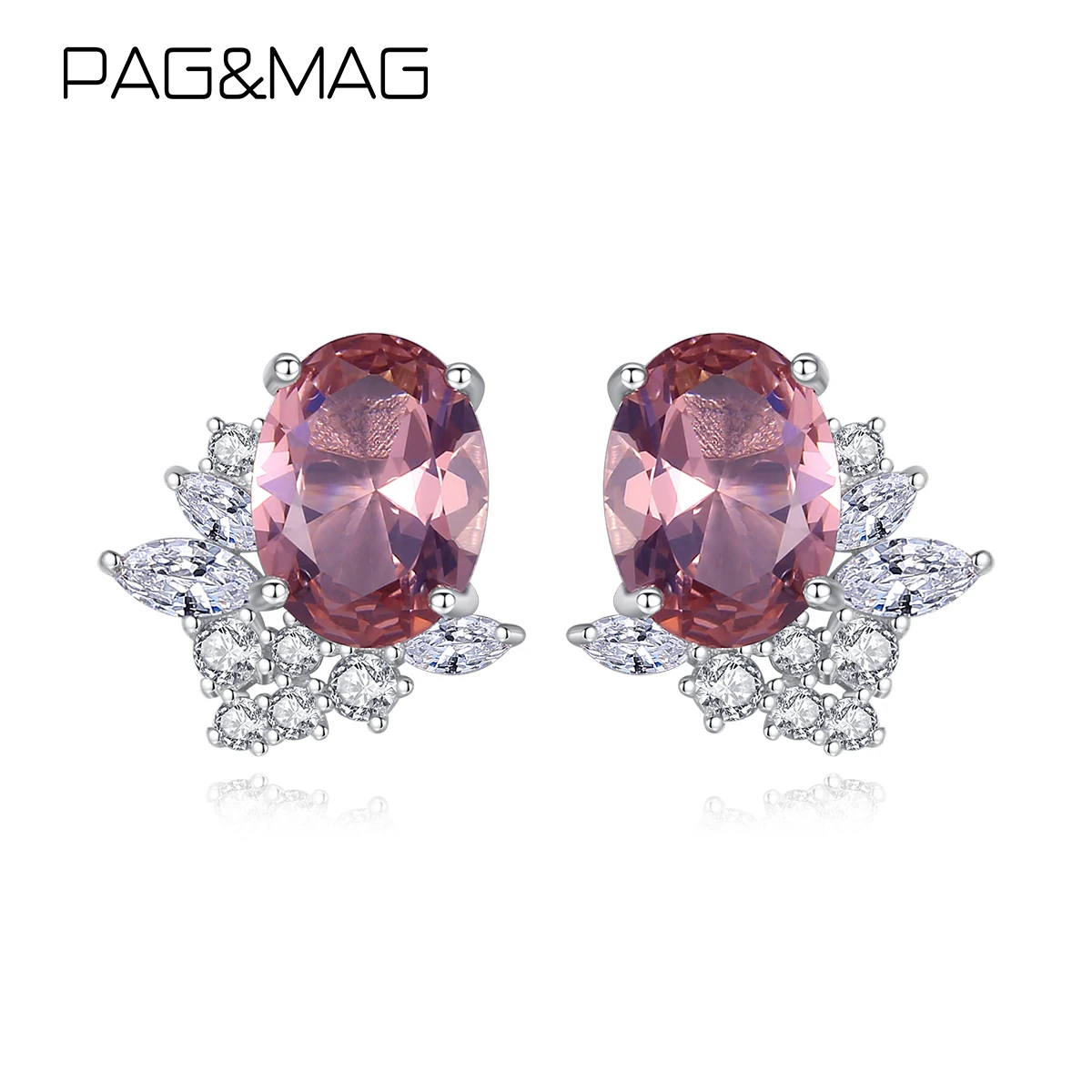 

PAG&MAG Elegant Oval Design Morganite Stud Earrings 925 Sterling Silver Earrings For Women Gemstone Statement Fine Jewelry