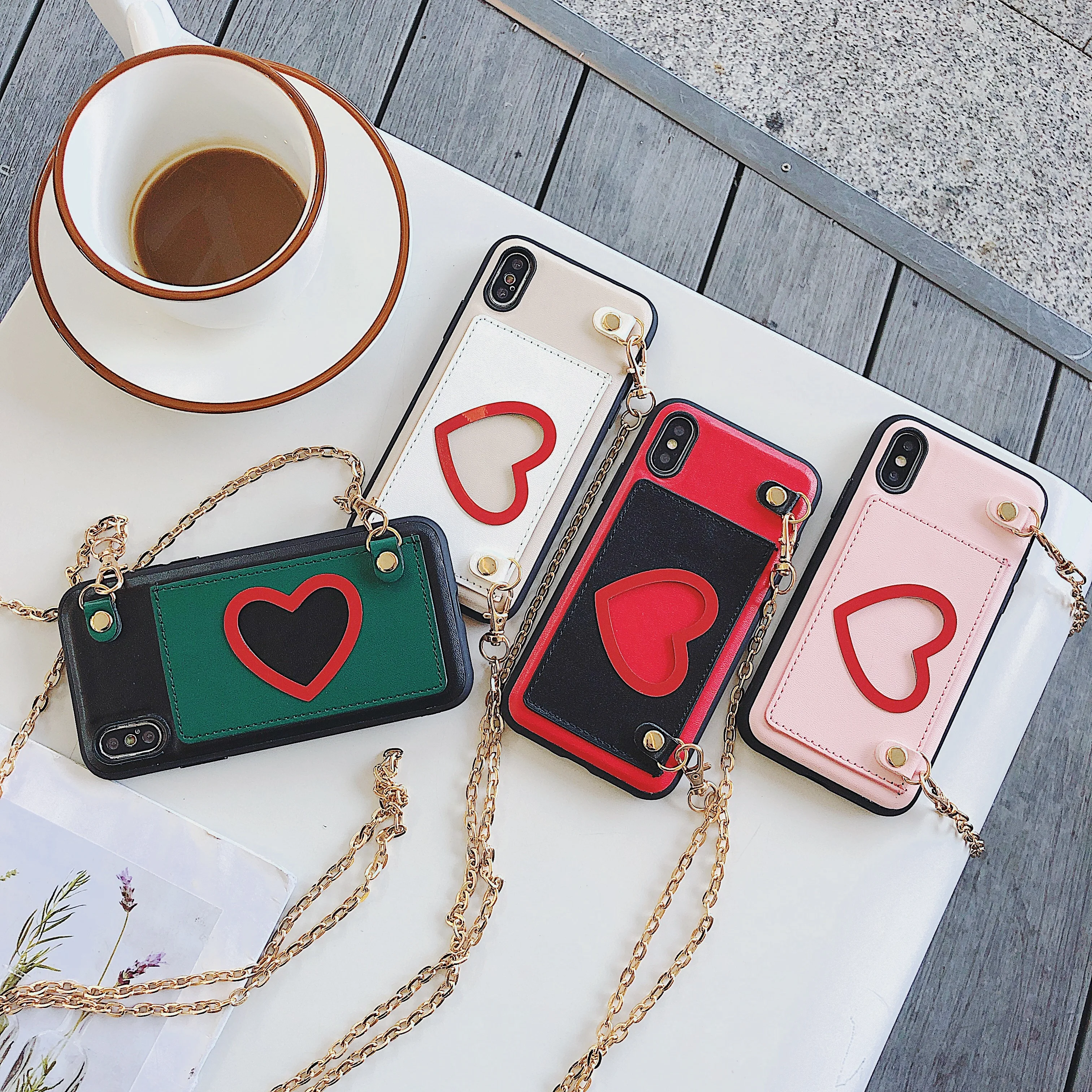 Полый кошелек Love Card металлический ремешок-цепочка чехол для телефона iphone 7 8 6 6S plus