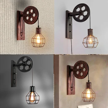 

Sconce Light Lifting Pulley Home Cafe Restaurant Adjustable Suspension Pendant Rustic E27 Wall Lamp Living Room Retro Industrial