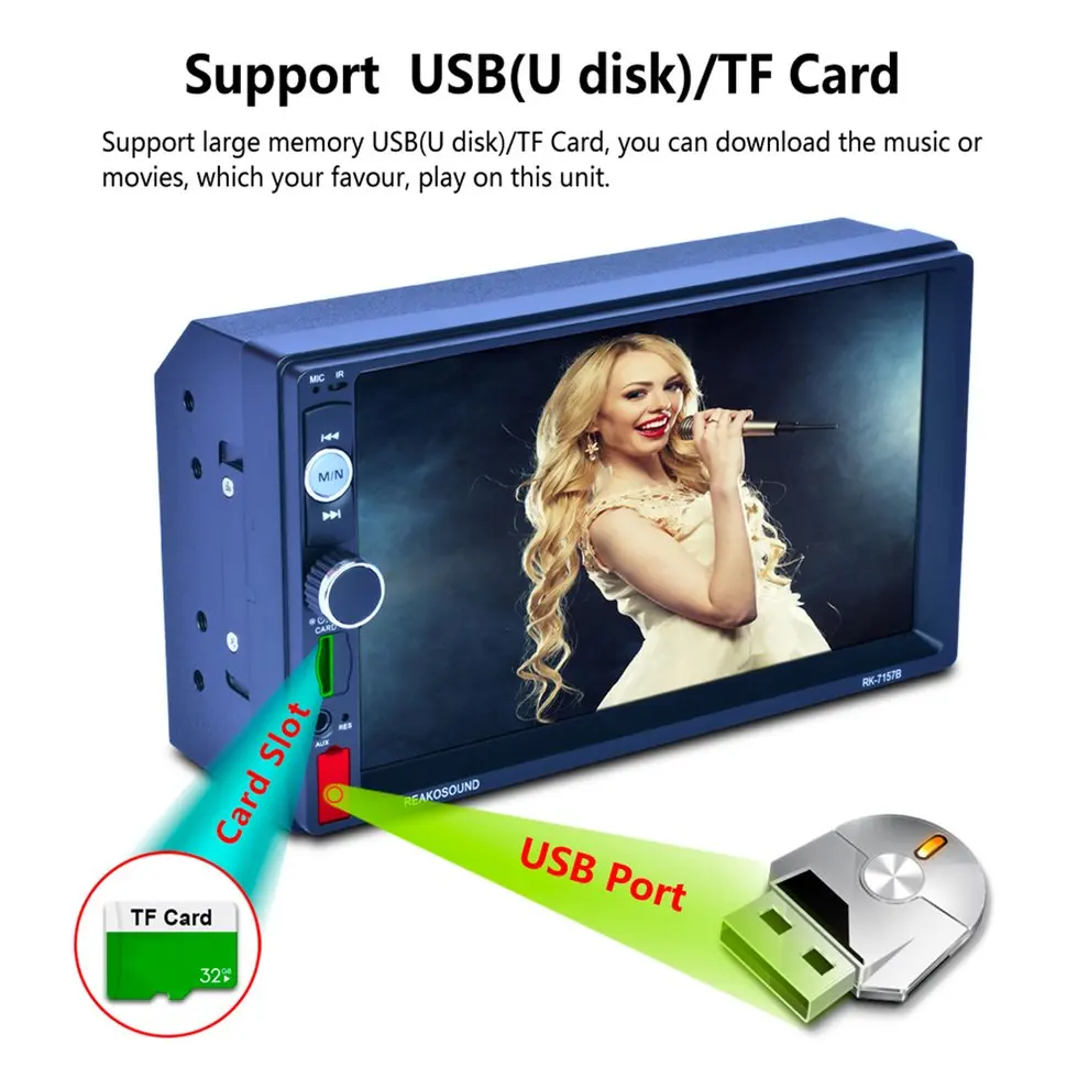 

7" HD LCD Touch Screen 800*480 Car MP5 Player 1080P 7 Color Button Back Light Mirror Link FM/AM/RDS Tuner RK-7157B