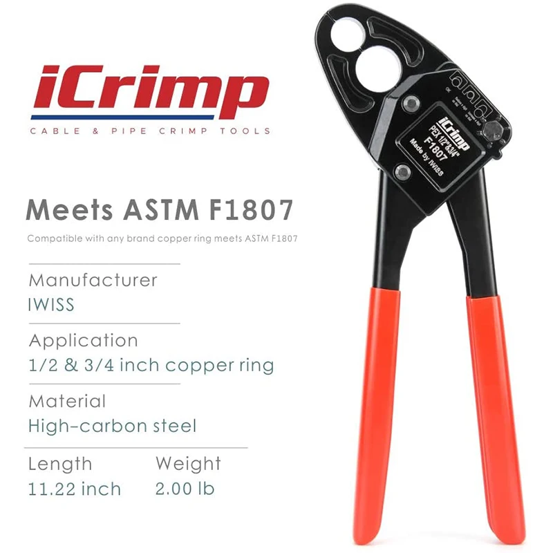 US $70.92 Iwiss Iws 1234c Angle Head F1807 Pex Pipe Crimping Tool For Copper Rings 12 34 Inch Angle Combo Crimper