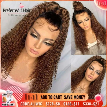 

Preferred Burgundy Kinky Curly Lace Front Wig Brazilian Remy 4x4 Closure Wig Preplucked Ombre Human Hair Wigs For Black Women