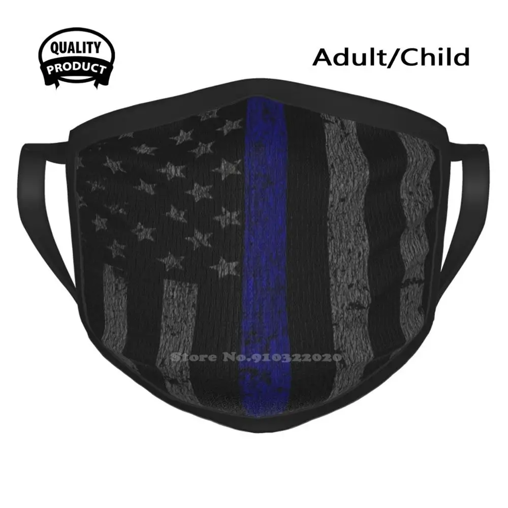 

Thin Blue Line Police Support American Flag Designer Black Breathable Reusable Mouth Mask Thin Blue Line Policemen Face Mask