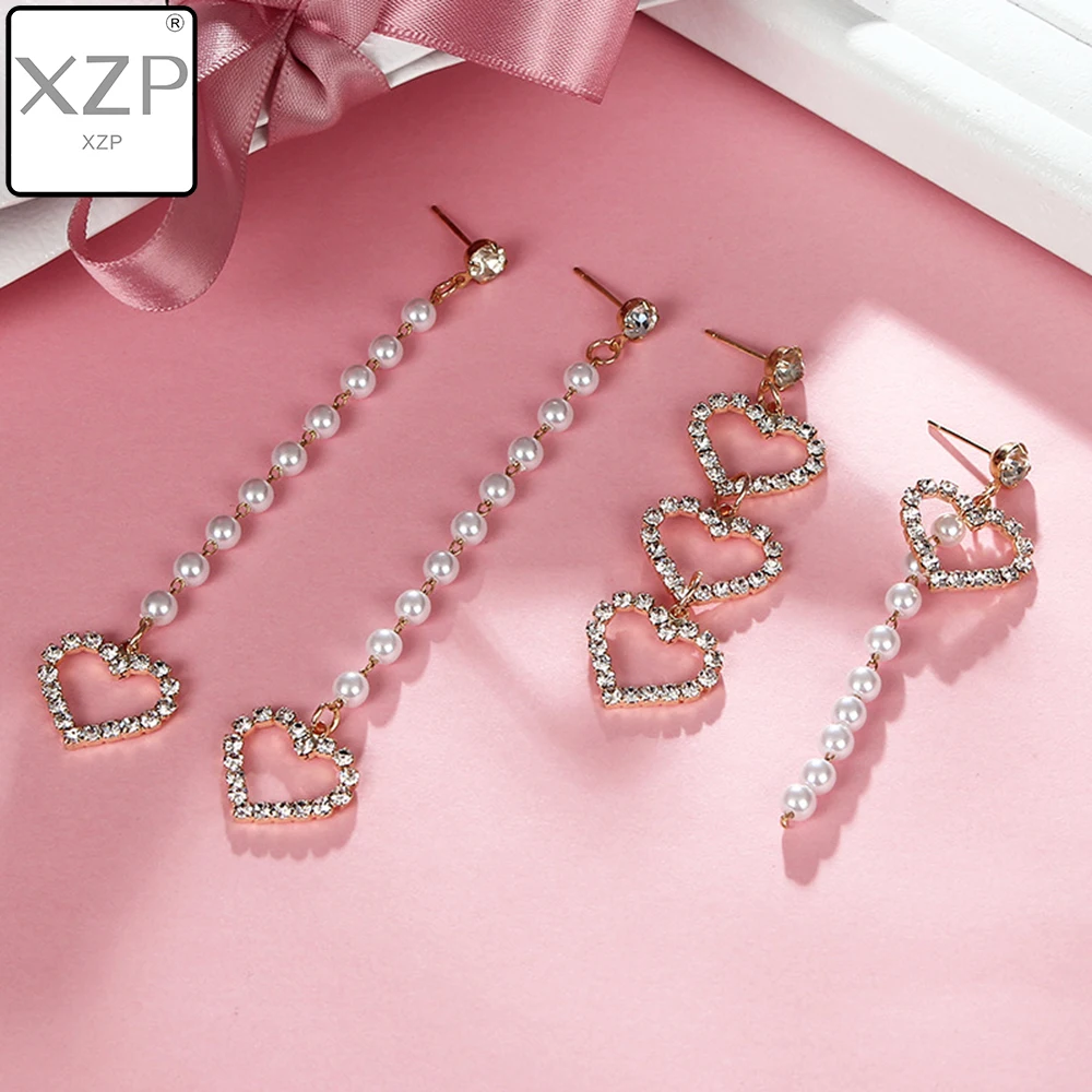 Женские асимметричные серьги XZP корейские длинные серьги-цепочки с жемчугом