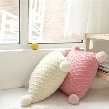 

Fashion Solid Color Cushion Cover Soft With Plush Ball High Quality Throw Pillow Cover Decorative Sofa Bed Home Waist Pillow