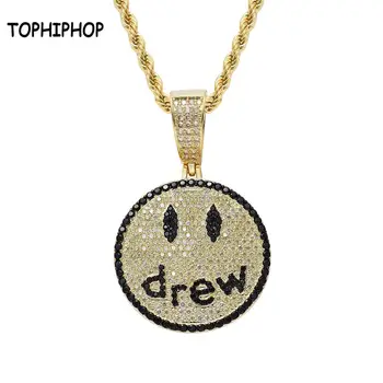 

TOPHIPHOP Smiley Pendant With Charm Necklace Cubic Zirconia Trendy Rock Hip Hop Punk Jewelry Suitable Lovers Gift Tennis Chain