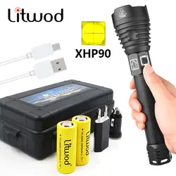 Litwod Z40 светодиодный фонарик xhp90 фонарик мощность 26650 или 18650 батарея Мощный тактический фонарик для кемпинга