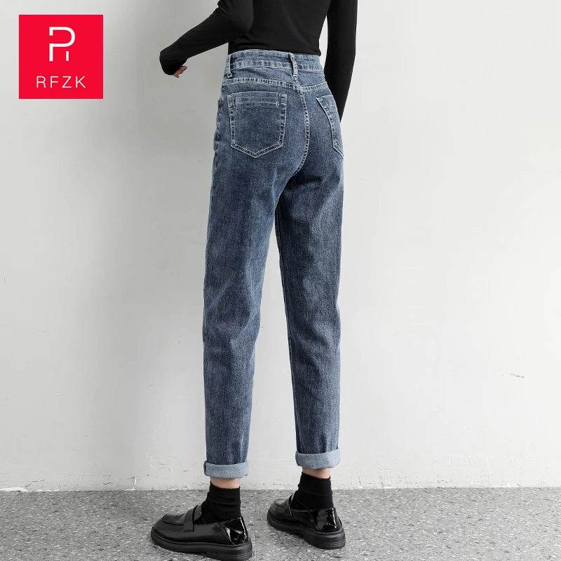 

RFZK Vintage High Waist Jeans Woman Boyfriends Women's Jeans Full Length Plus Size Trousers Women Casual Streetwear Pantalon