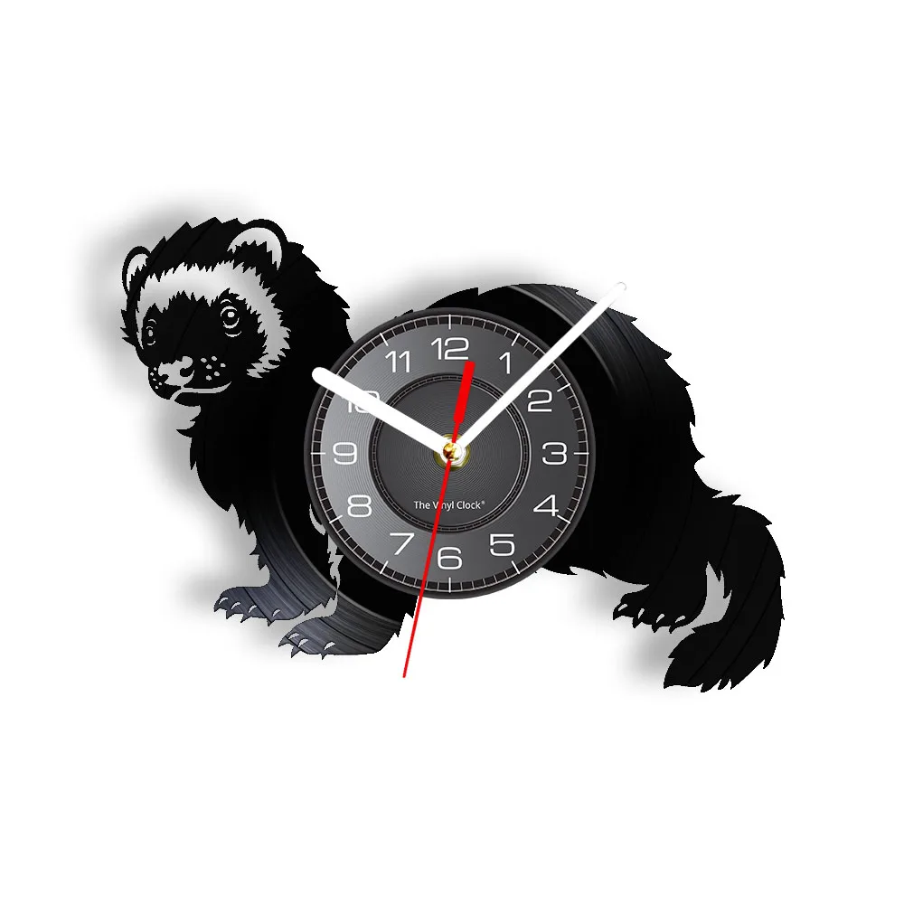 

Ferret Silhouette Wildlife Nature Carved Vinyl Record Clock Silent Quartz Wall Clock Woodland Nursery Animal Wall Decor Watch
