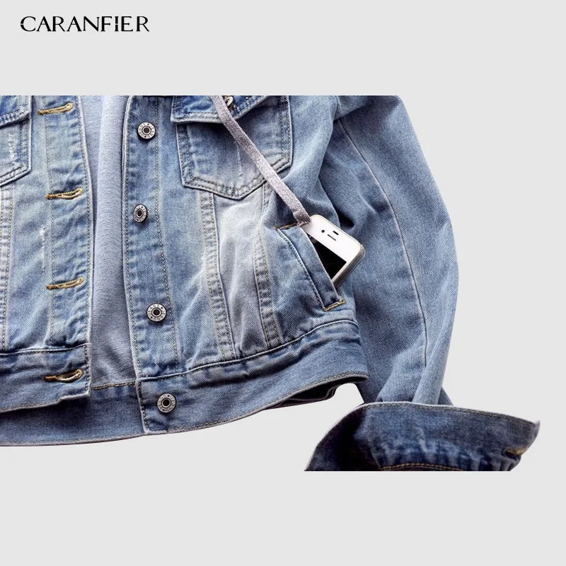 New  CARANFIER 2019 European Plus Europ Size Short Denim Jacket Autumn Fashion Bomber Denim Hooded Jacke